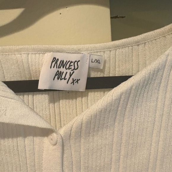 Princess Polly Cream Ribbed Button-Down Top - Picture 2 of 2